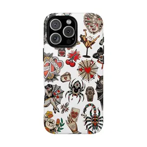 Vintage Tattoo Flash Case – Bold Punk Aesthetic I Old School Phonecase for 17 16 15 14 13 12 Pro Max, Gift Idea Compatible with Samsung Galaxy S25