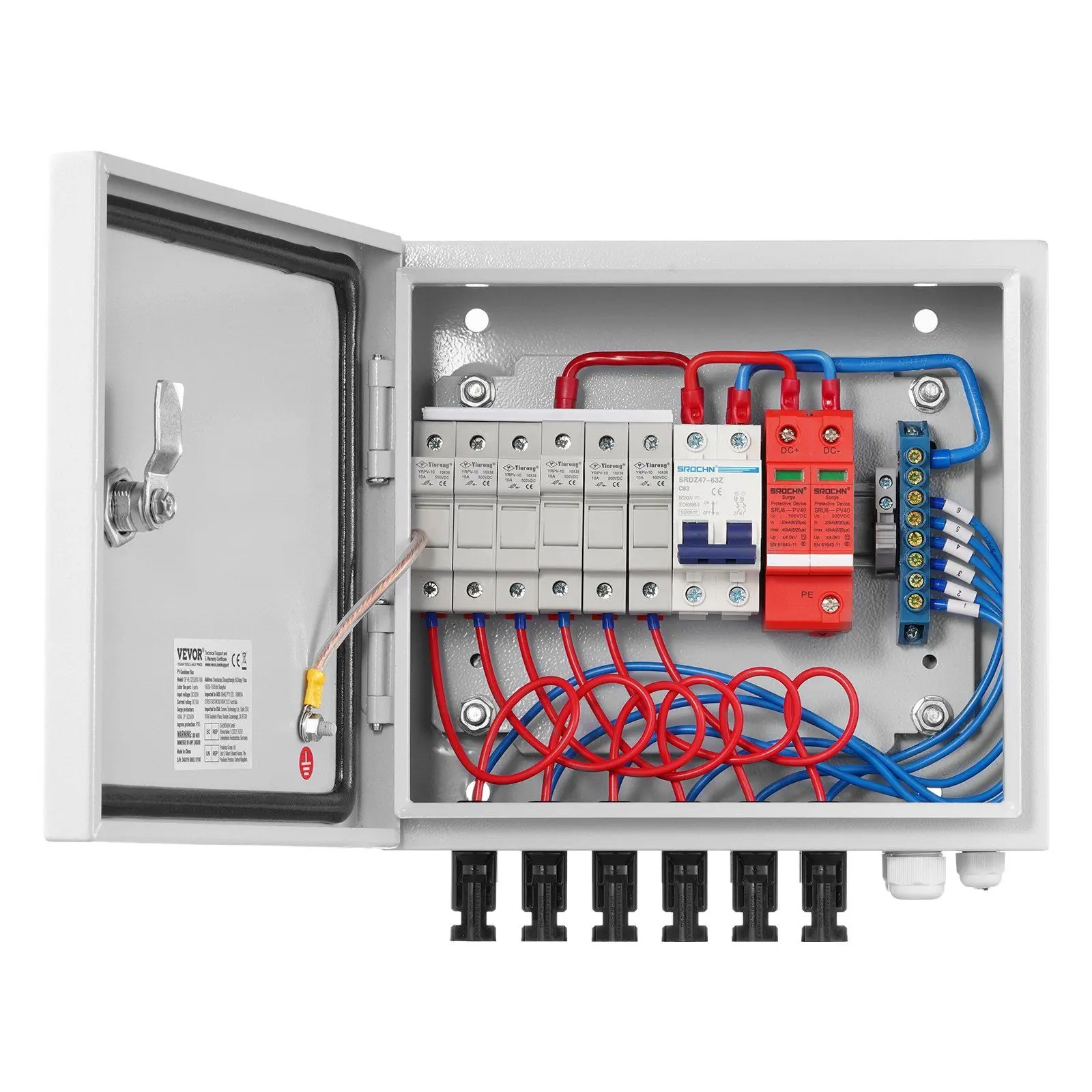 VEVOR Solar PV Combiner Box 6 String 10A for Solar Panel System Steel ...