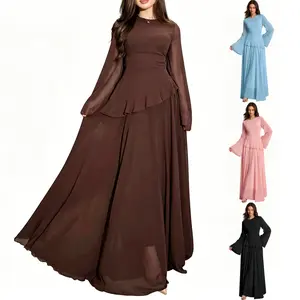 Flare Sleeve Chiffon Maxi Dress for Women - Elegant Ruffle Waist Formal Evening Gown