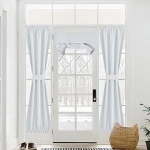 25 x 72 inch French Door Curtain with 36 x 72 inch Slef Adhesive Door Blackout Curtain for Door Window, Greyish White