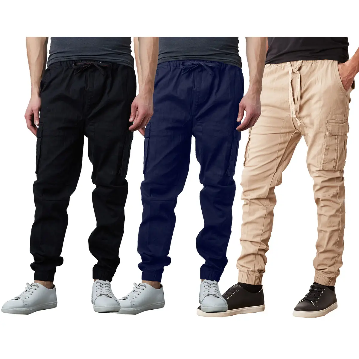 3-Pack Men's Cotton Flex Stretch Cargo Combat Jogger Pants (Sizes, S-2XL)