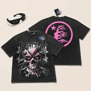 Hell star Pink Skull Graphic T Shirt TikTok Viral Washed Black Streetwear Tee Oversized Y2K Opium Rap Tee Grunge Goth Punk Harajuku Short Sleeve Top Unisex Summer Rave Festival Outfit Men Women
