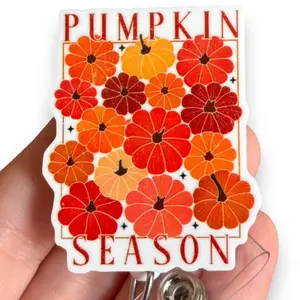 Glitter My Badge Thanksgiving pumpkin badge reel for nurse and hospital workers. Badge clip Badge pull - Retractable swivel clip with a 360 rotation. Great gift for coworker.