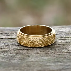 GTHIC Pyramid Eye of Providence Stainless Steel Spinner Ring for Men Women Statement Jewelry Daily Wear