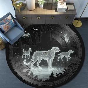 Nighttime Wildlife: A Glowing Encounter Round Pattern Large Area Floor Mat/rug for Home Decor and Halloween, Christmas, and Birthday Gifts - 1 Piece. DT (15)