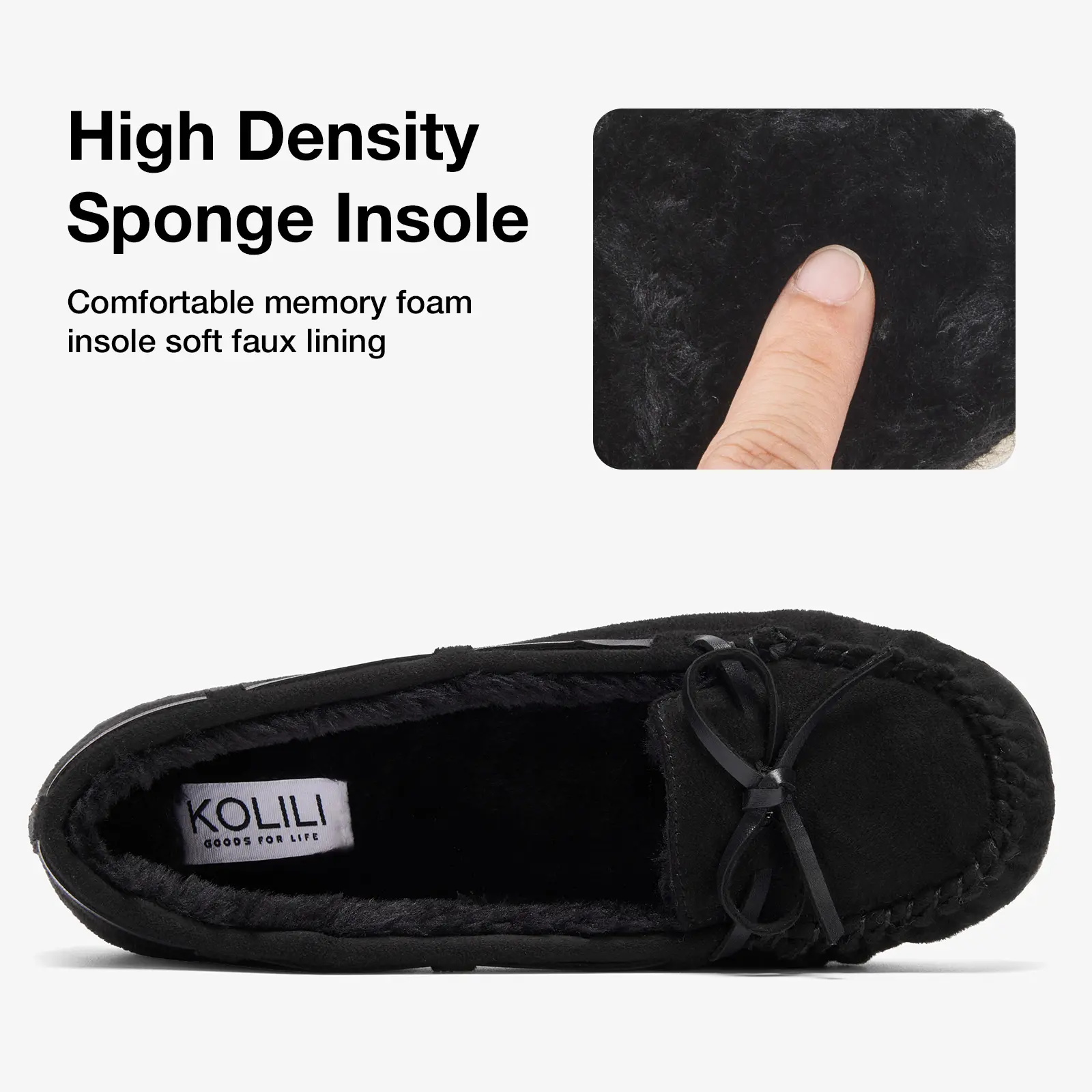 New Black Faux Leather Moccasin Slippers with Faux Fur Lining Slip On Size 10 Cushionaire Women main image 3
