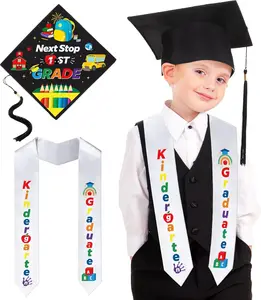 2 Pcs Preschool Kindergarten Graduation Cap and Stole, Unisex Printed Next Stop Cap and Graduation Stole for Boys Girls Gift Chapou