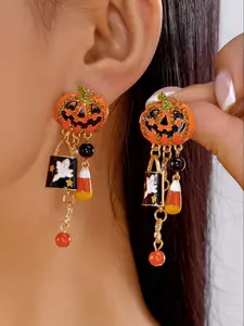 Halloween Dripping Pumpkin Earrings with Tassels, Funny Oil Drip Design, Perfect Holiday Accessory, Enhance Your Costume Look