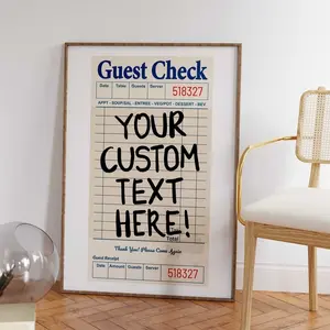 Customize Guest Check Poster, Aesthetic Typographic Preppy Prints, Custom Quotes Poster, Apartment Wall Decor, Printable Personalize Poster