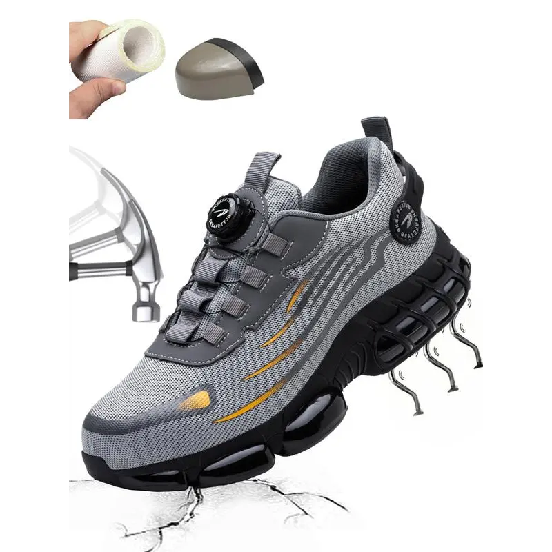 Men's Lightweight Steel Toe Work Safety Sneakers, Security Guard Shoes, Trainers, Casual Comfortable Breathable Anti-smash and Anti-puncture Fashionable Non-slip Boots for Outdoor Hiking, Worker, Closed, Footwear