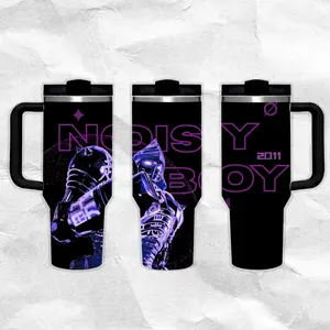 Noisy Boy - Real Steel Water Bottle Stainless Steel Thermos Keeps Drinks Hot Cold 24H Portable Travel Mug Gothic Minimal Design Gift for Him Her