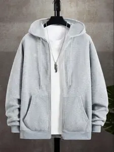 Men's Fleece Lined Hooded Sweatshirt, Plain Basic Full Zip Jacket, Casual Fall & Winter, Outdoor Activities and Streetwear, Casual Comfy Athletic, Casual Cozy Sweatshirt