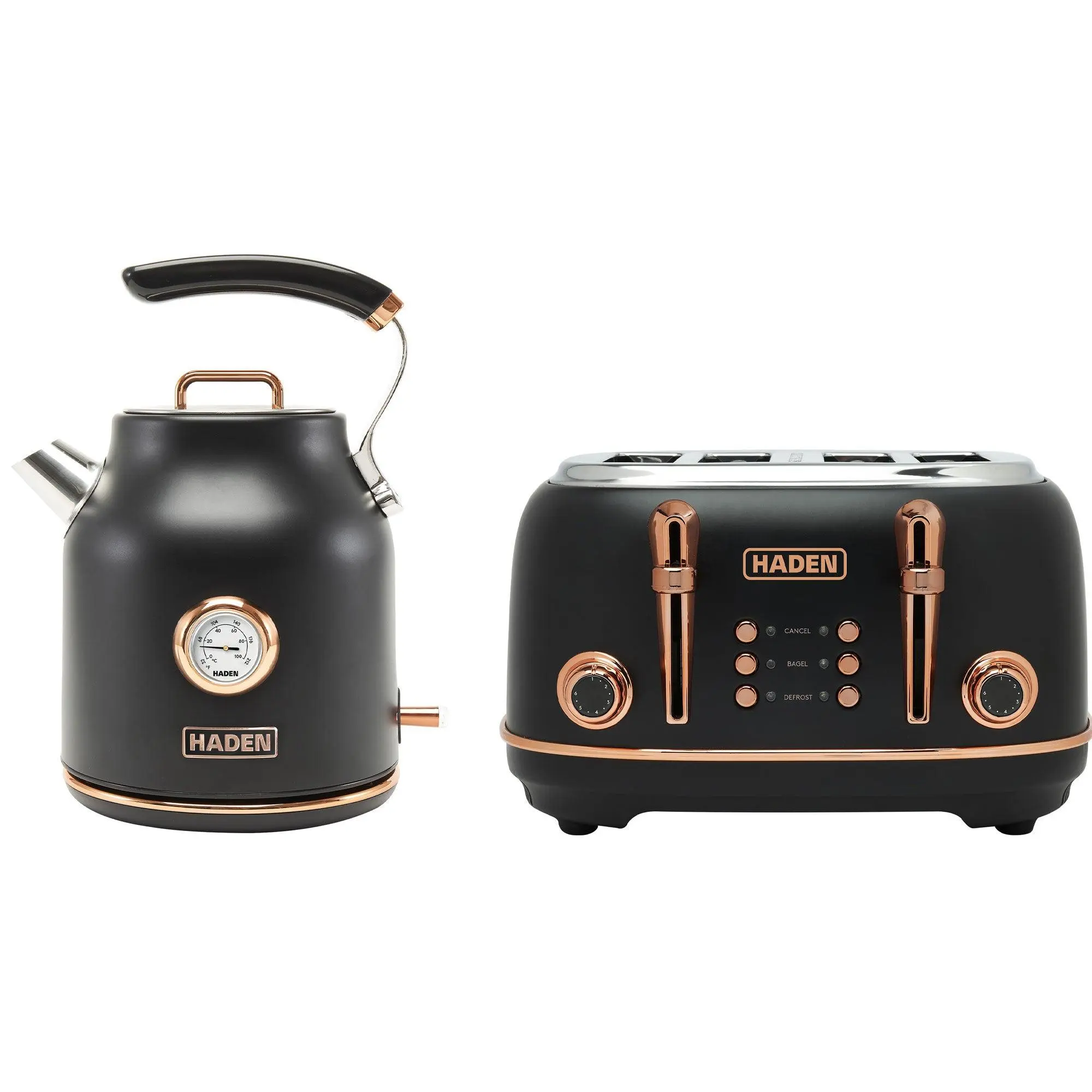 Haden Heritage 4 Slice Toaster & Dorset 1.7L Electric Water Kettle, Black/Copper