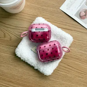 Cute Chic Raspberry Pink Polka Dot Gradient Smudging Transparent Tetragonum Protective Earphone Case for AirPods 1 2 3 4 Pro Pro2 Pro3 Earphone Protective Cover