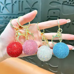 Shiny Full Rhinestone Ball Keychain,Sparkling Round Diamond Bag Charm,Metal Ring Car Key Holder,Cute Mini Hanging Ornament,Fashion Women Daily Accessory