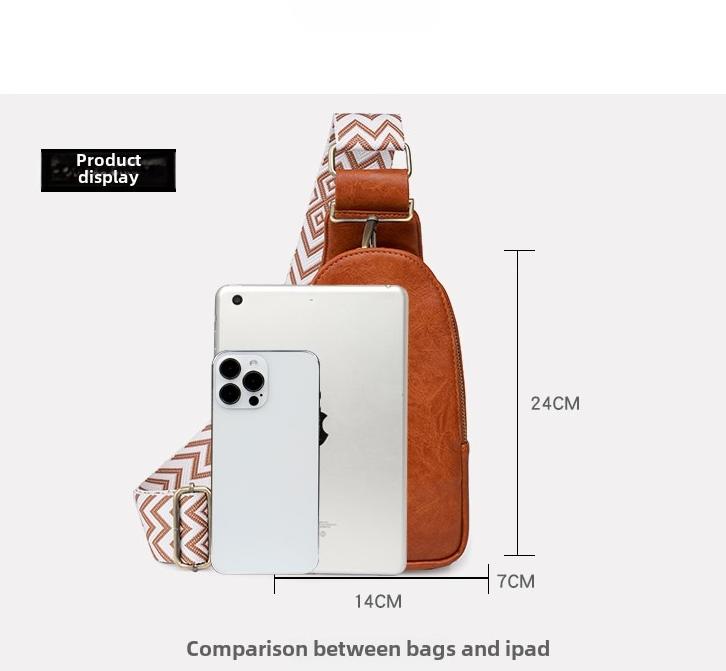 Women Chest Bag Sling Bag, Guitar Strap Small Crossbody PU Leather Satchel Daypack