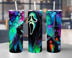 Vibrant Ghostface Tumbler • Colorful Horror Art • Sublimation Slasher Gift