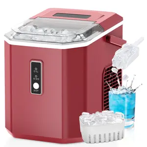 EUHOMY Countertop Ice Maker 26 lbs/Day Portable Self-Cleaning, 9 Bullet Ice in 6 Min, Red