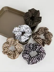 Colorblock Polka Dot & Plaid Print Scrunchie, Cute Hair Tie for Women & Girls, Minimalist Headwear Suitable for Thick Hair, Fashion Hair Accessories for Party, Daily Clothing Decor