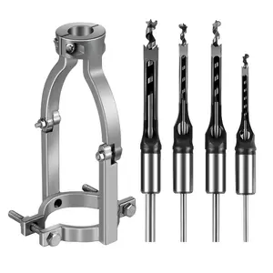 Square Hole Drill Bit Adapter and 5-Piece Mortising Drill Bit Set (1/4", 5/16", 3/8", 1/2") for Wood Mortising, Hollow Chisel Attachment for Drill Press and Mortise Machines