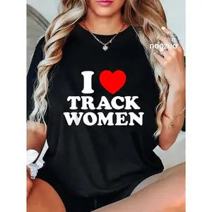 100% Cotton I Love Track Women I Heart Track Athletic Running Sprinting T-Shirt