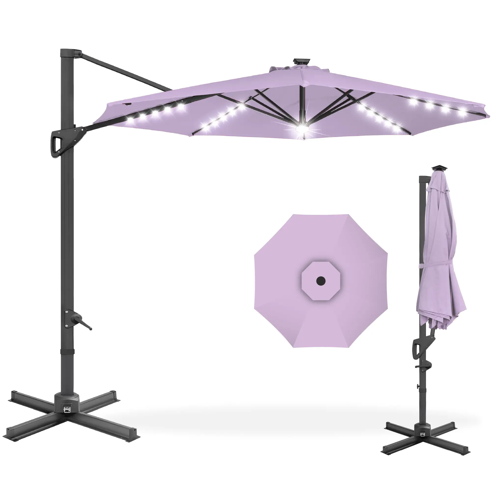 Best Choice Products 10ft 360-Degree Solar LED Lit Cantilever Patio Umbrella, Outdoor Hanging Shade
