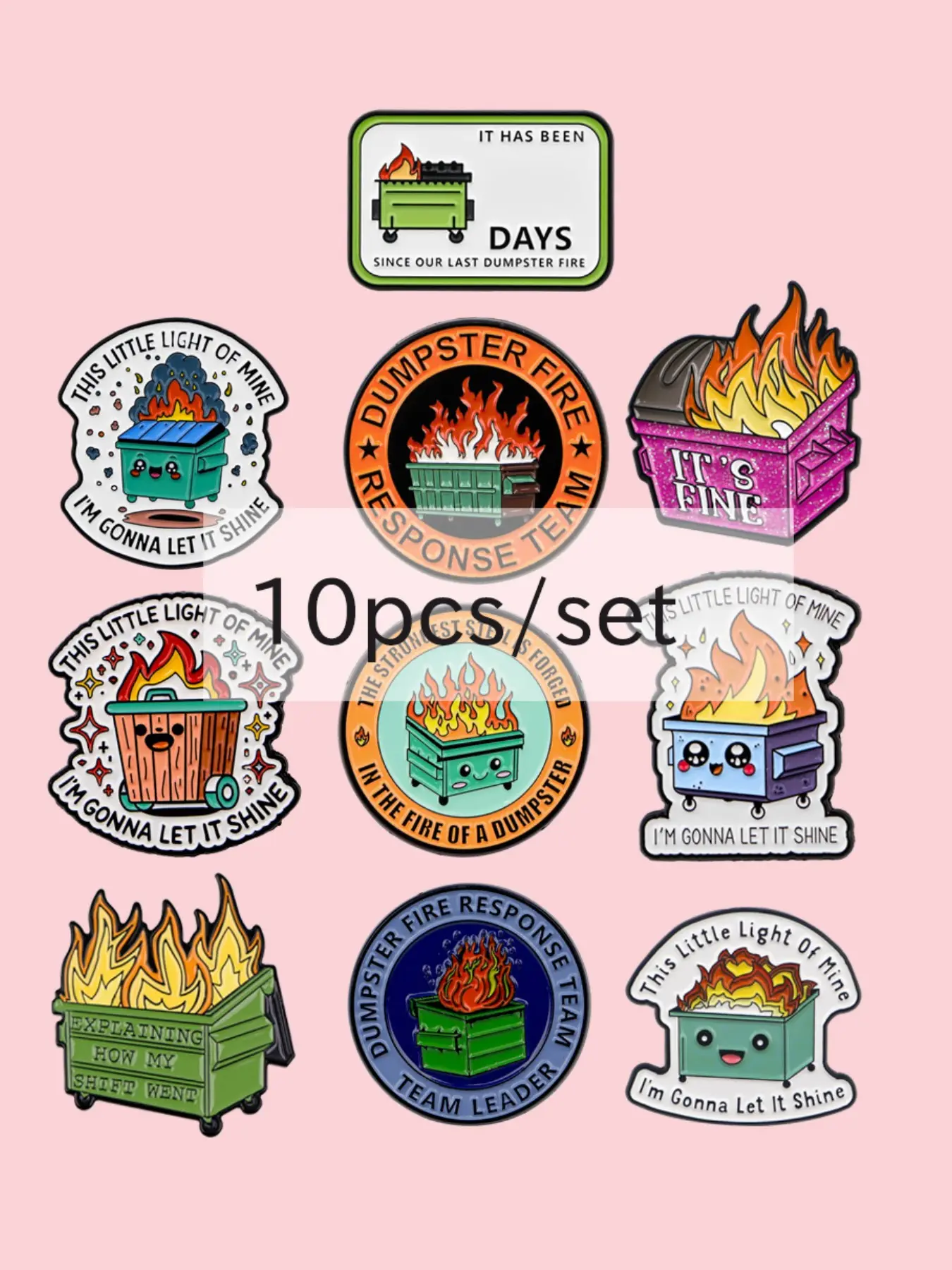 10pcs/set Cute Dustbin Quote Pins & Brooches, Alloy Brooch Pin, Women&Men Accessories for Bags & Clothing, Perfect Gift Idea for Friends, Clip, Decor Pins
