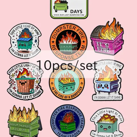 10pcs/set Cute Dustbin Quote Pins & Brooches, Alloy Brooch Pin, Women&Men Accessories for Bags & Clothing, Perfect Gift Idea for Friends, Clip, Decor Pins
