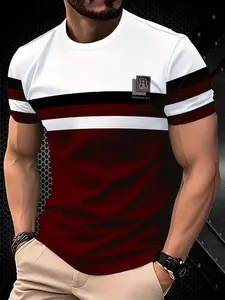 Men's Fitted Striped Short Sleeve T-Shirt, Fashion Design, Classic Casual Trendy Top, Graphic Pattern, All Seasons Wear, Must-Have for Stylish Men, Menswear