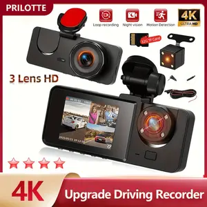 Dash Cam Front and Rear, 4K+1440P Triple Car Camera with 32GB Card, 3 Channel Dash Camera for Cars, G-Sensor, 3.16” IPS Screen, 24Hr Parking, 170°Wide Angle, Loop Recording, IR Night Vision -BY