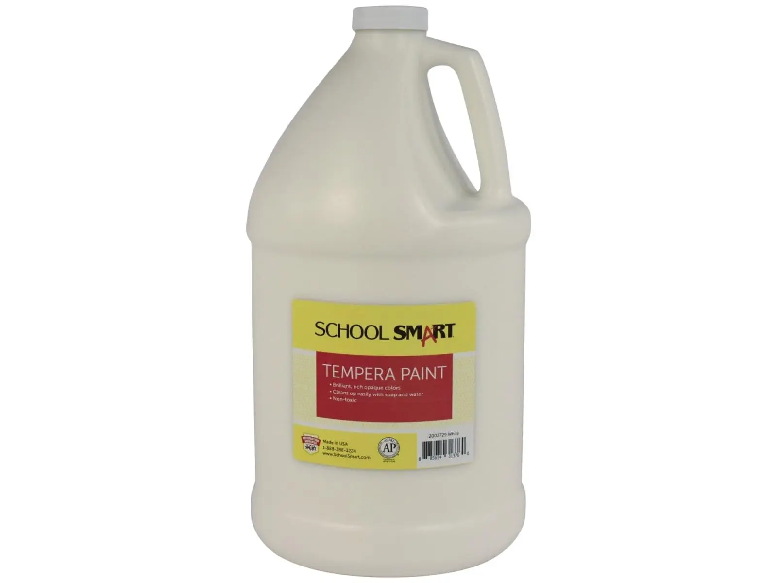 School Smart 2002729 1 gal White Tempera Paint - AP Non-Toxic Certified, Smooth Flowing Formula, Dried Coat Won't Chip, for Arts and Crafts