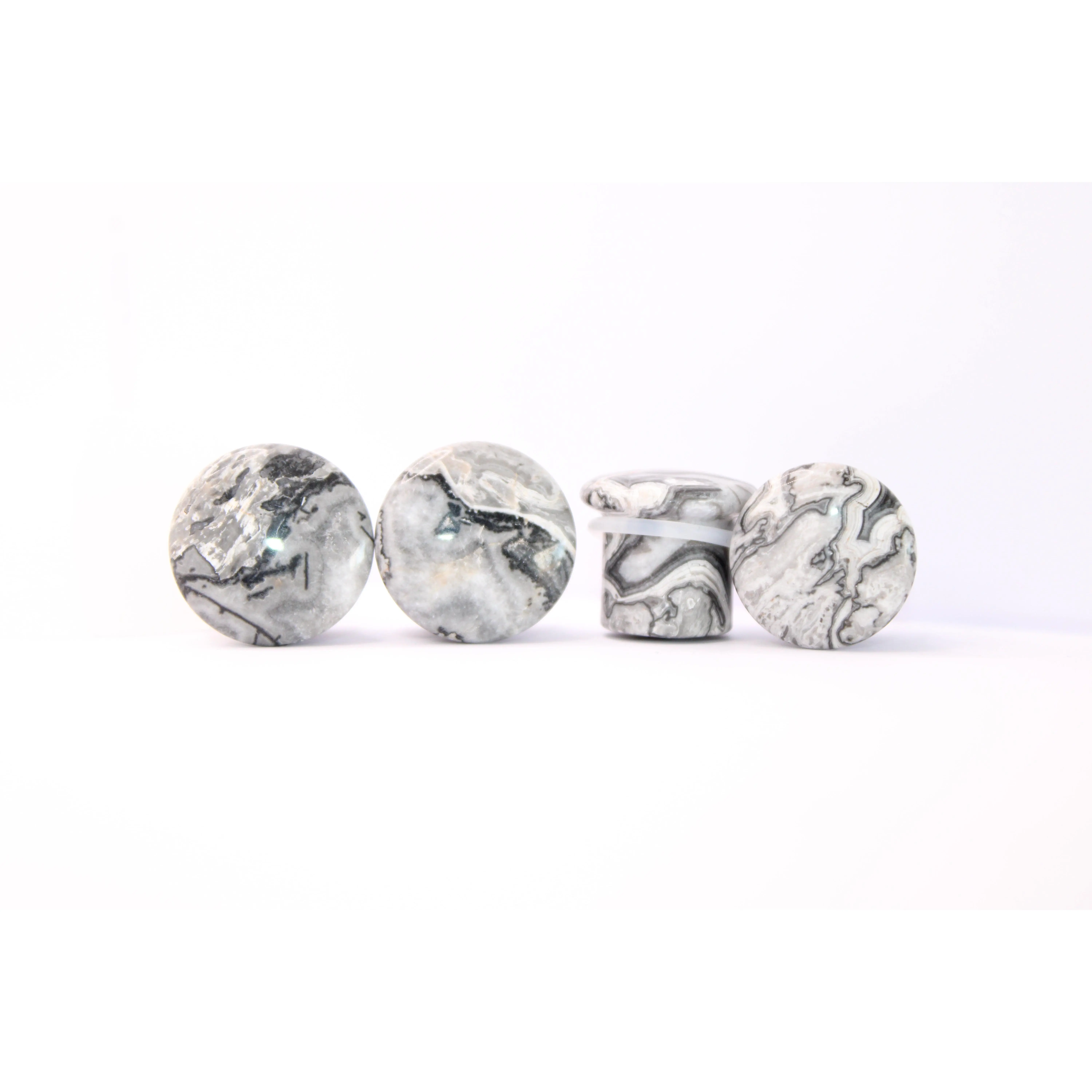 Wave Jasper Single Flared Pair - Gray and White Marbled Gauges
