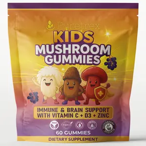 Kids Mushroom Gummies with Lion’s Mane, Reishi & Chaga – Immune & Brain Support for Kids – With Vitamin C, D3 & Zinc – Vegan, Sugar-Free, No Artificial Colors or Preservatives – Natural Elderberry Flavor – Healthy Daily Mushroom Supplement – 60 Gummies