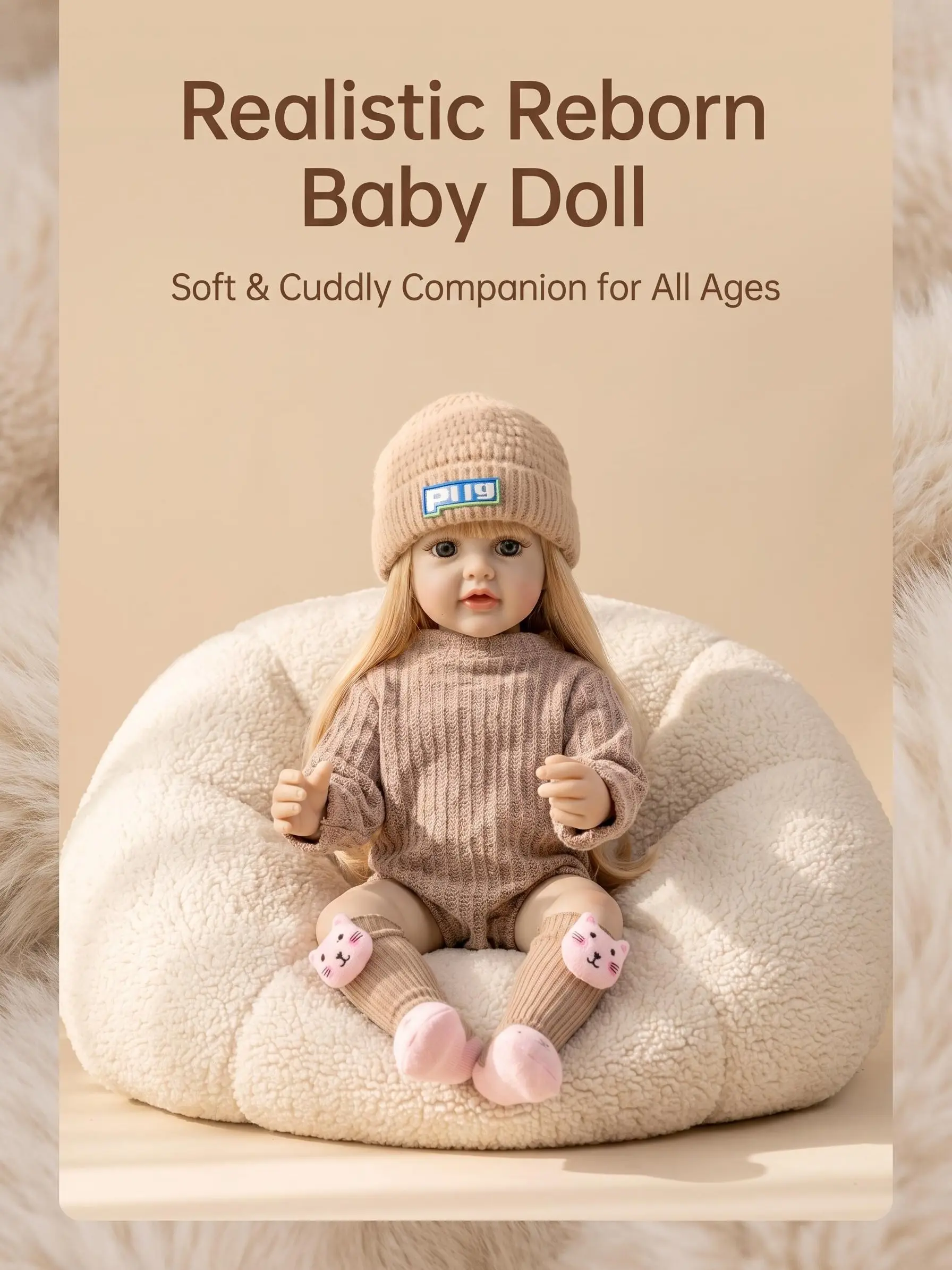 22 Inch Open Eyes Reborn Baby Doll, Realistic Long Hair Vinyl Reborn Doll with Knit Outfit, CPC Certified Lifelike Doll Gift for Girls Collectors