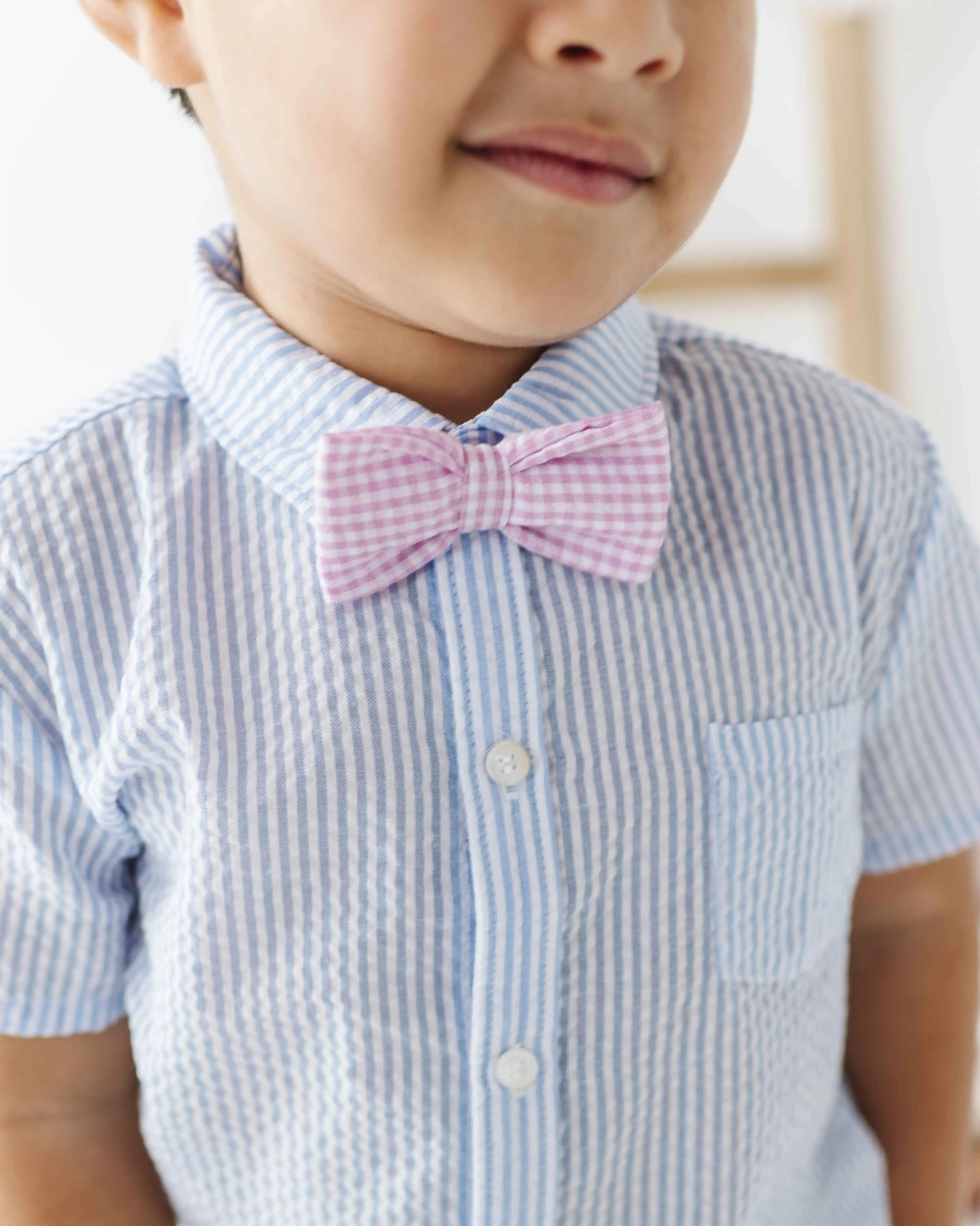 Pink Seersucker Bow Tie
