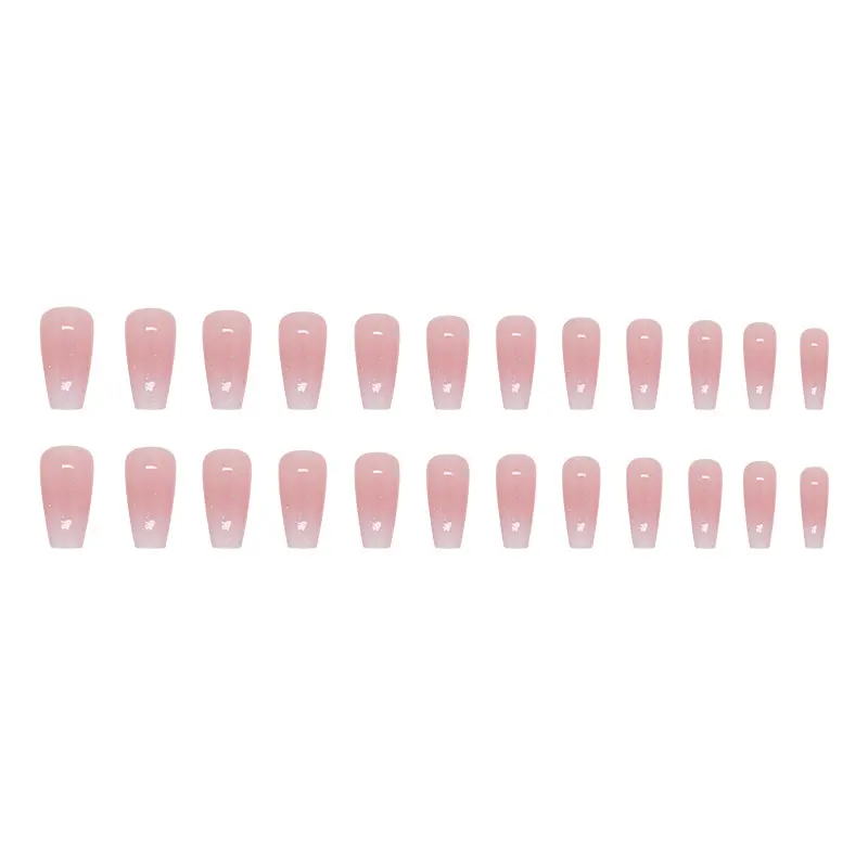 24pcs Ins-Style Nail Art Set with Glue, Medium-Long Length Blush Pink Gradient Glitter False Nail Tips for Beauty & Personal Care Glitter Glow Nail Extension Art