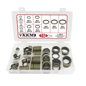 VKKM 150Pcs Metric Composite Bonded Seal Washer Assortment Kit M6-M24 Carbon Steel Nitrile Rubber Oil Drain Plug Gasket Set for Automotive Pipe Hydraulic Sealing Repair