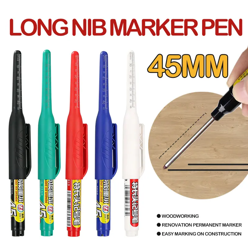 Long Nib Marker, 45 mm Long Head Deep Hole Marker Pens, Fine Nose Tip Deep Reach Permanent Paint Markers for Metal, Marking Pen for Drilling, Carpenter, Woodworking, Construction (Colorful)