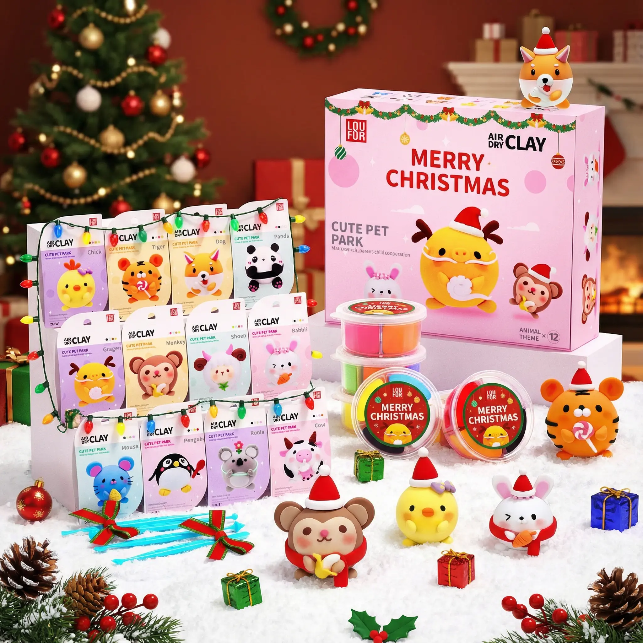 【LOUFOR】Air Dry Clay Kit for Kids - Ultra Light & Soft, Safe & Non-Toxic Pottery Clay Art Item with Sculpting Tools & Tutorials, DIY Handmade Craft Toy Gift for Boys & Girls, Christmas Black Friday Plastic Gift Set