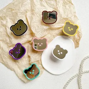 Korean Cute Cartoon Mirror Bear Folding Finger Ring Griptok Phone Holder for IPhone Support Socket Pocket Grip Tok Stand Bracket