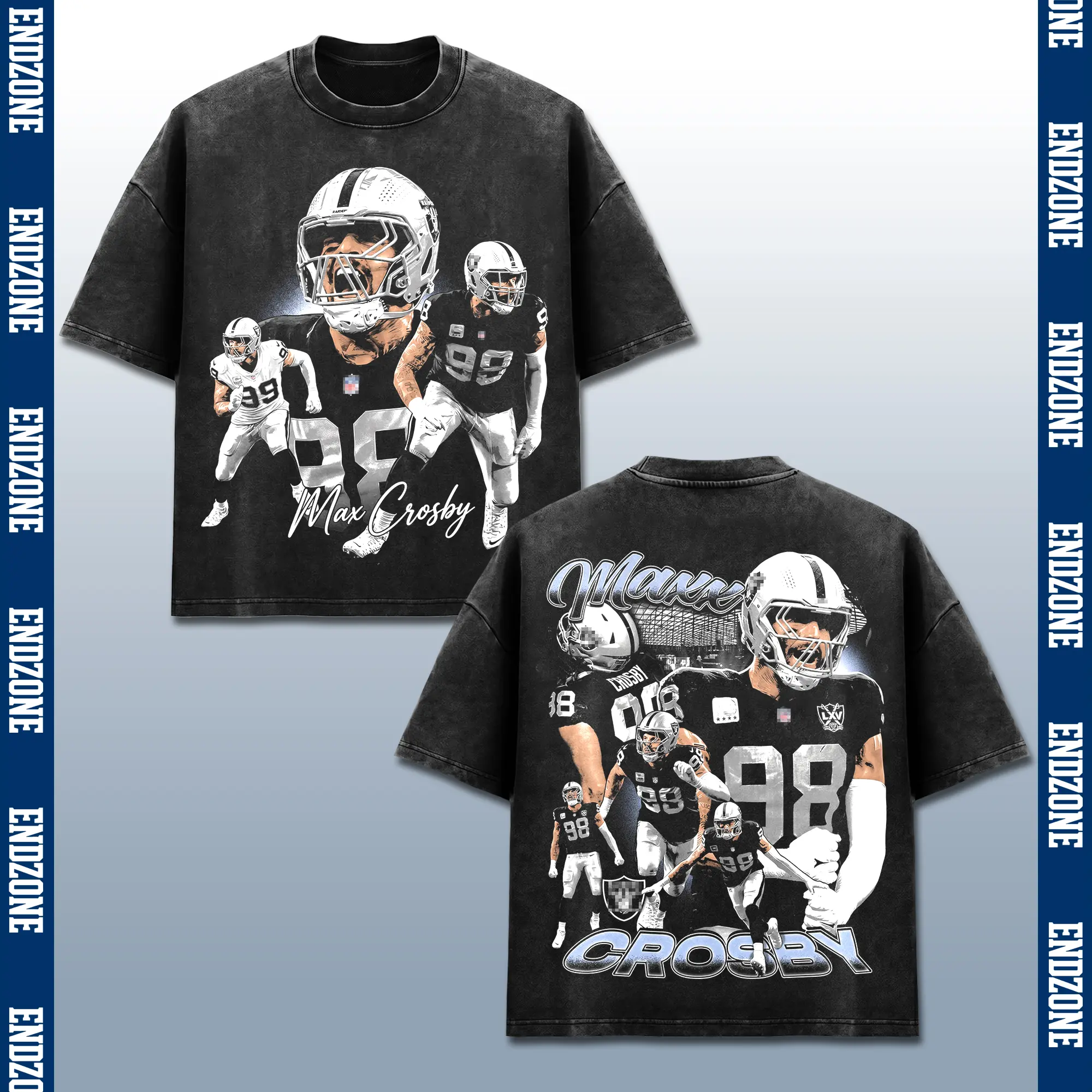 [Endzone] Maxx Crosby 98 T-Shirt, The Condor DE Graphic Tee, Silver And Black Football Fan Merch, Sin City Sports Apparel, Retro 90s Bootleg Game Day Shirt, Pro Football Season Gift, Men Women Heavyweight Oversized Black Acid Wash Vintage Clothing