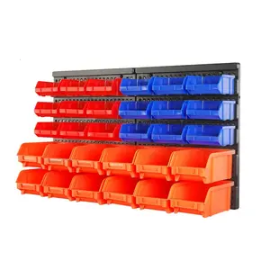 HORUSDY Wall Mounted Storage Bins Parts Rack 30PC Organizer Garage Plastic Shop Tool for Men's Gift, Blue,Orange,Red Boxes Lightweight
