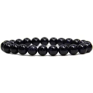 Angelstones Natural Blue Goldstone Genuine Semi-Precious Gemstones Healing 8mm Beaded Stretch Bracelet 7" Unisex
