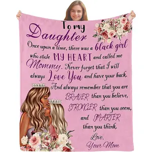 LUVIVIHOME African American Throw Blanket, Pink Blanket, Inspirational Floral Black Girl to My Daughter Blanket from Mom, Soft Fuzzy Flannel Fleece Blanket for Couch, Sofa, Daughter Gifts, 40"x50"