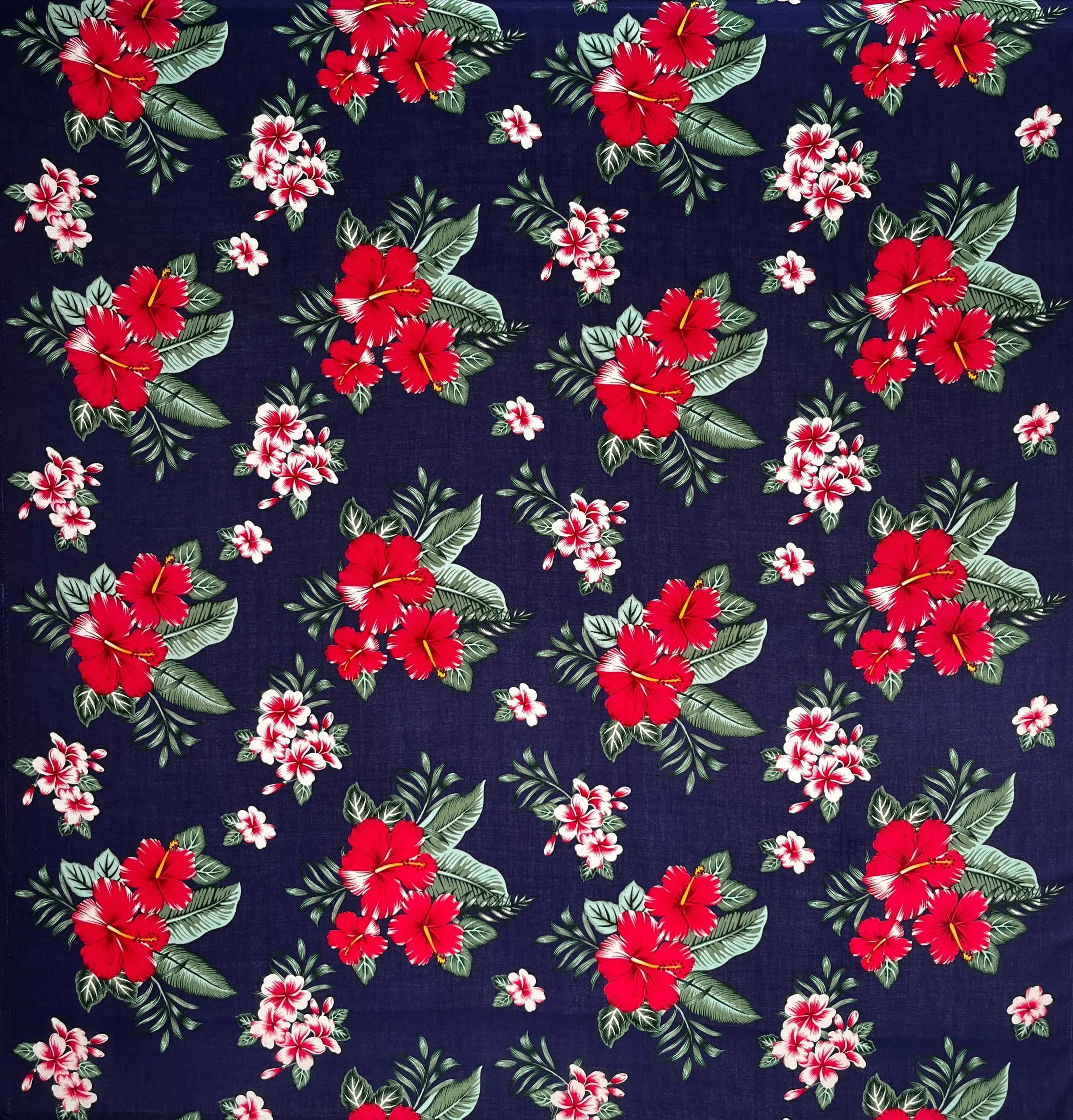 100% Rayon Floral Tropical Print Fabric - Hibiscus Motif, Plumeria Flower Clusters, Tropical Plants - 36in x 45in Bright and Happy Deep Hues Textile, Ideal for Curtains, Pillow Covers, Sewing Soft Furnishings