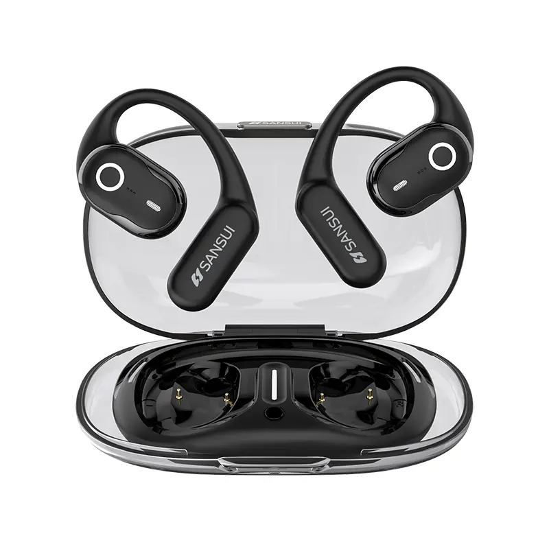 Sansui W26 True Wireless headphones Open Ear Earbuds Bluetooth 5.4, IPX5 Waterproof,35Hrs Playtime, Chargeable Open Ear Headphone with Charging Case,Light-Weight Headphones Built-in Microphone Audio Silicone waterproof sport