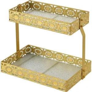 -Two Layer Glass Storage Tray with Portable Dressing Table  Care Product Organization Rack Corner Storage Rack for Bathroom Counter High-end Light Luxury Display Plate -  ()