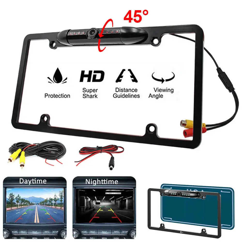 Backup Camera for Car with License Plate Frame 8 IR LEDs Night Vision Heavy Duty Metal Waterproof Rear View Camera for Reversing Parking -Universal Fit for US Cars, Trucks, SUVs, Pickups
