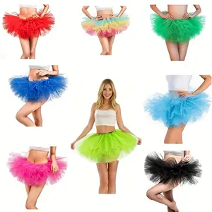 5 Layered Ultra Fluffy Tulle Fluffy 80s Tutu Skirt for Women Teens Elastic Adult Halloween Costume Party Holiday Christmas-ETHR54