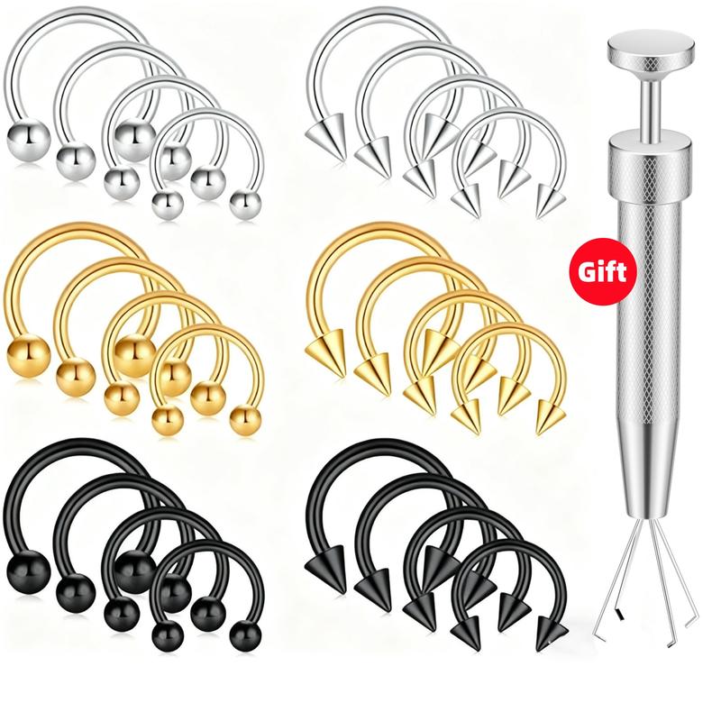 16G Horseshoe Rings Surgical Steel Nose Septum Hoop Earring Eyebrow Tragus Lip Daith Helix Piercing Jewelry for Women Men 6-12mm Unisex Smily Piercing with Balls & Spikes Gift value pack 34mm  septum piercing Titanium Holder nose  rings 5-18 pc nose ring